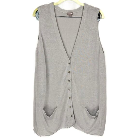 J.Jill Gray Tight Knit Button Up Lightweight Sleeveless Pockets Sweater Vest XL - Picture 1 of 9